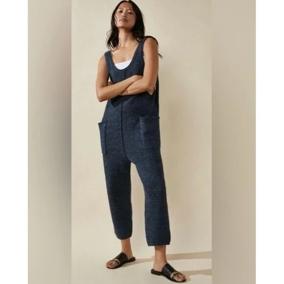 Free People Beach Hailee Knit Sweater Jumper Jumpsuit Navy Sz M Boho Beach - Picture 1 of 12